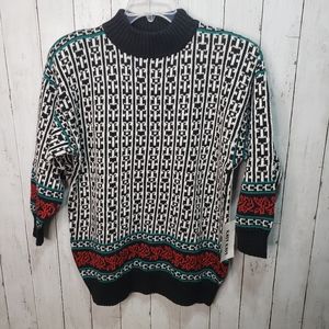 Vintage Deadstock New Knit Knit Black White Ramie Cotton Sweater Size Medium.